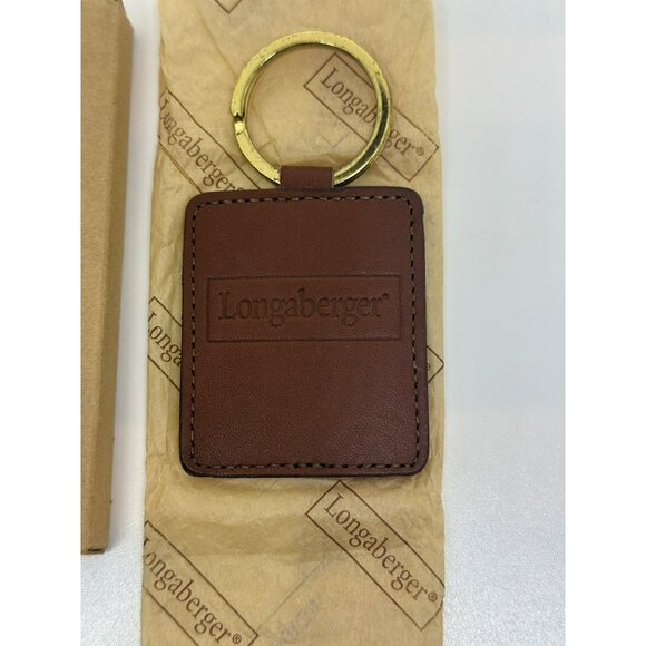 Longaberger Brown Leather Keychain With Gold-Tone Ring In Original Box - Picture 3 of 8